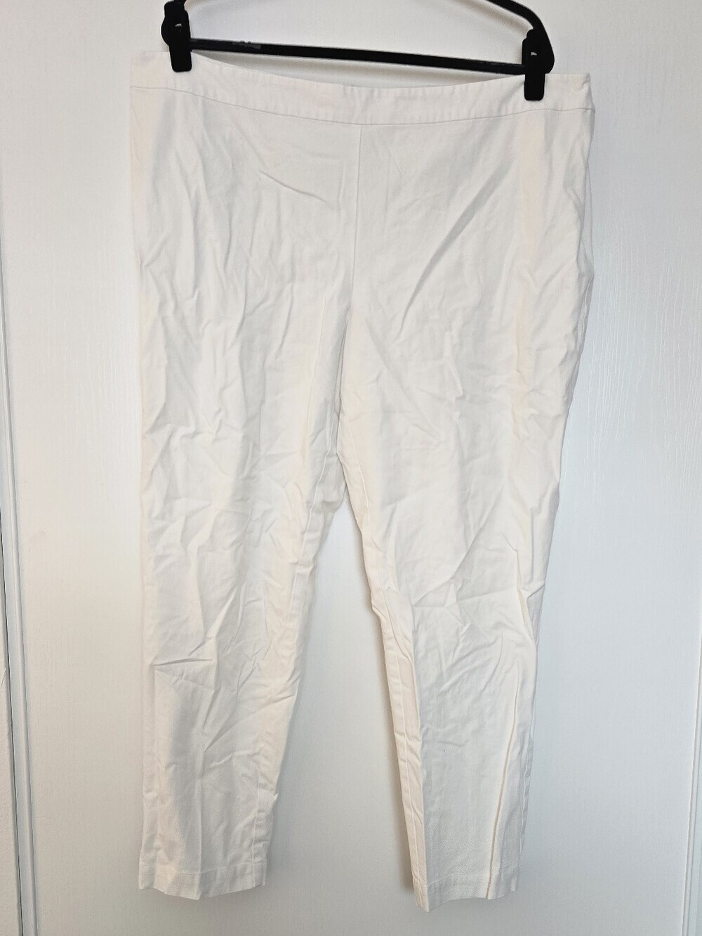 Eileen Fisher - (Plus-Size) White Cotton Cropped Ankle Pants Bronze Zipper Hem